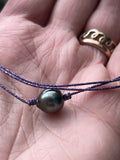 Silver Tahitian pearl on black Australian leather, lasso necklace for women
