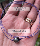 Silver Tahitian pearl on black Australian leather, lasso necklace for women