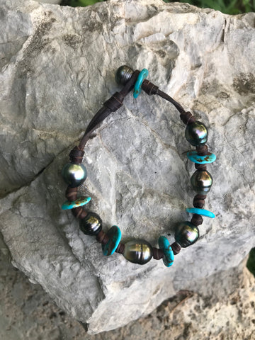 Tahitian pearl and turquoise bracelet from Sleeping Beauty
