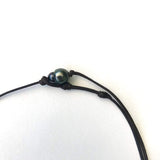 Collier perle de Tahiti, cuir australien, collier dos nu