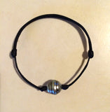 Bracelet perle de Tahiti sur cuir noir femme ou homme