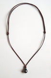 Perle de Tahiti, cuir, collier femme ou homme ajustable en taille