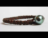 Perle de Tahiti et cuir australien - Bracelet femme ou homme