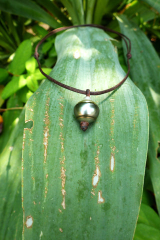 Collier homme ou femme ras de cou,  perle de Tahiti cuir australien