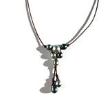 Collier femme perles de Tahiti sur cuir, collier original fait main, belles perles naturelles. Peut se porter pour un mariage