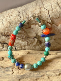 Bracelet perle de Tahiti, turquoises, corail, argent 925, et autres pierres