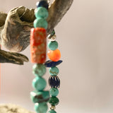 Bracelet perle de Tahiti, turquoises, corail, argent 925, et autres pierres