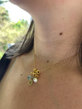 Collier de pierres semi-précieuses, or gold filled, perle de d'eau douce, topaze, labradorite
