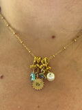 Collier de pierres semi-précieuses, or gold filled, perle de d'eau douce, topaze, labradorite