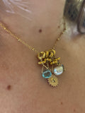 Collier de pierres semi-précieuses, or gold filled, perle de d'eau douce, topaze, labradorite
