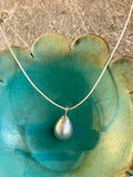 Silver Tahitian pearl on black Australian leather, lasso necklace for women