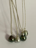 Silver Tahitian pearl on black Australian leather, lasso necklace for women