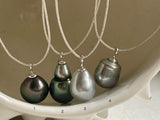 Silver Tahitian pearl on black Australian leather, lasso necklace for women
