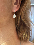 Tahitian pearl earrings on leather, solid silver