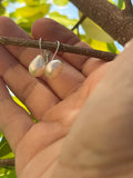 Tahitian pearl earrings on leather, solid silver