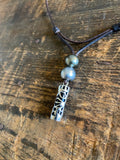 Tahitian pearl and Tahitian Tiki on Australian leather men's or women's necklace