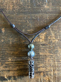 Tahitian pearl and Tahitian Tiki on Australian leather men's or women's necklace