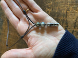 Tahitian pearl and Tahitian Tiki on Australian leather men's or women's necklace