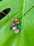 Collier de pierres semi-précieuses, or gold filled, perle de d'eau douce, topaze, labradorite