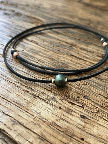 Collier unisexe perle de Tahiti or jaune et or rose