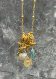 Collier de pierres semi-précieuses, or gold filled, perle de d'eau douce, topaze, labradorite