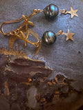 Boucles d'oreilles pendantes Perles de Tahiti et or gold filled