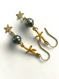 Boucles d'oreilles pendantes Perles de Tahiti et or gold filled