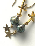 Boucles d'oreilles pendantes Perles de Tahiti et or gold filled