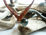 Bracelet homme perle de Tahiti cuir australien tressé, unisexe