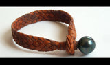 Bracelet homme perle de Tahiti cuir australien tressé, unisexe