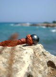 Bracelet homme perle de Tahiti cuir australien tressé, unisexe