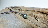 Silver Tahitian pearl on black Australian leather, lasso necklace for women