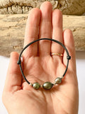Bracelet perles de Tahiti, argent 925, cuir Australien