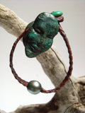 Bracelet perle de Tahiti sur cuir tressé pour homme turquoise au fermoir