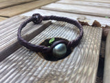 Bracelet véritables perles de tahiti sur cuir pour homme bracelet tresse de cuir style masculin materiaux de qualite