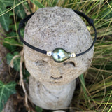 Perle de tahiti , bracelet adaptable, cuir australien, bracelet unisexe, cuir coulissant