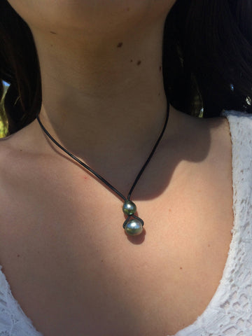 Collier perles de Tahiti cuir australien, ras de cou minimaliste féminin, perles de culture véritables belle qualité 