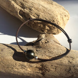 Perle de Tahiti, argent massif bracelet femme ajustable en taille bracelet cuir perle de Tahiti