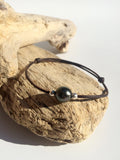 Perle de Tahiti, argent massif bracelet femme ajustable en taille bracelet cuir perle de Tahiti
