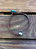 Perle de Tahiti et turquoise sur cuir - bracelet femme