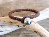 Perle de Tahiti et cuir australien - Bracelet femme ou homme