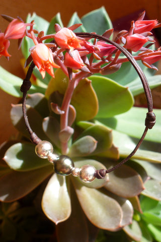 Perle de Tahiti, argent sterling sur cuir australien - Bracelet adaptable femme