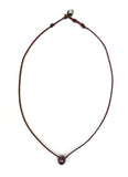 Collier de perles de Tahiti sur pour cuir femme ou homme - perles de culture de Tahiti de belle qualité