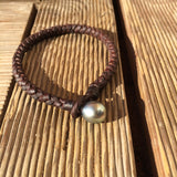 Perle de Tahiti sur cuir australien - Bracelet homme ou femme