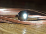 Tahitian pearl, adjustable bracelet, Australian leather, unisex, solid silver
